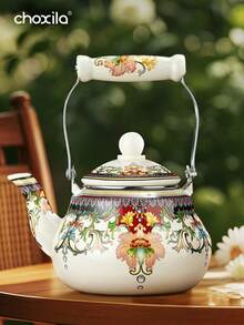 choxila 1pc Enamel Kettle, Large Capacity, Suitable For Gas Stove And Induction Cooktop - Pomegranate Flower Enamel Pot - View 8