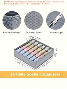 24-Grid Foldable Socks & Underwear Storage Organizer, Fabric Collapsible Closet Organizer Box, Suitable For Socks, Underwear, Ties, Grey, Autumn Decor, Holiday Decor, Room Decor, Home Decor, Autumn Decor, Bedroom Decor - Multicolor - View 7
