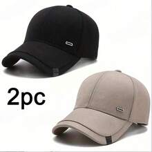 2pcs Men's Black Baseball Caps, Fashionable Adjustable Solid Color Sun Protection Casual Hats, Suitable For Spring/Autumn Travel, Beach, Party - Black Khaki - View 5