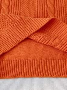 Tween Girls Elegant Solid Color Cable Knit Short Pullover Sweater, Suitable For Daily Wear In Spring, Autumn And Winter - Orange - View 6