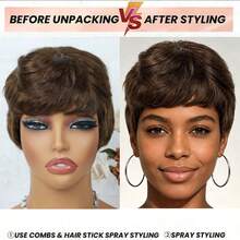 AMECIRE Women's Pixie Cut Wig Human Hair Wig Machine Made Natural Realistic Look Lightweight Breathable Elastic Net Cap Super Comfortable For All-Day Wear No Burden Suitable For Daily Use Party Cosplay And Casual Occasions - S4 - View 4