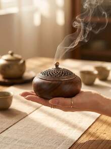 1pc/Set Zen-Style Wooden Flat Incense Burner, Vintage Copper Mesh Lid Aromatherapy Diffuser, Suitable For Home Decor, Bedroom, Living Room (As Centerpiece), Office, Home Aesthetics, Also As Birthday Gift, Graduation Gift, Anniversary Commemoration, Gift, Yoga Studio And Party, Creating An Elegant Atmosphere. (Due To Different Production Batches, There May Be Slight Color Differences.) - Multicolor - View 11