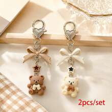 1pc/2pcs Unisex Cartoon Resin Bear Pendant With Bow Knot And Star Beads, Keychain, Couple Backpack Charm, Bag Key Hanger - Multicolor - View 2