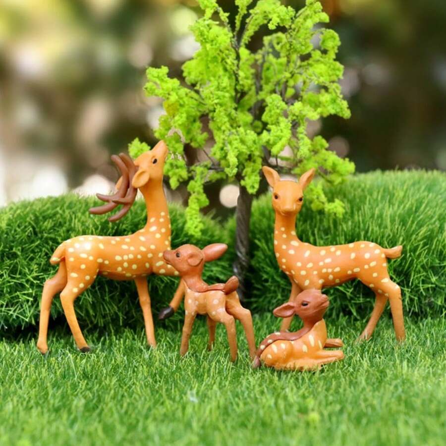 4pcs Cute Mini Deer Figurines, Resin Animal DIY Decor, Miniature Landscape Accessories, Suitable For Mini Flower Pots, Rock Gardens, Glass Jars, Indoor/Outdoor Gardens, Yards, Lawns And Home Desktop Decor - A - View 1