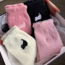 Pink Cat Mink Fur Socks, Cute Fluffy Sleep Socks For Postpartum - Multicolor - View 2