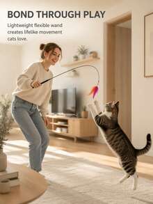 7Alas 23Pcs Interactive Cat Teaser Wand Set With Detachable Feather & Bell Replacement Heads, Suction Cup Handheld Dual-Mode Indoor Hunting Exercise Toys For Kittens And Adult Cats, Self-Play Or Owner Bonding - View 6