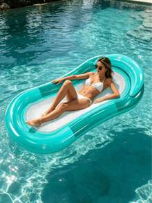 1pc Gradient Mesh Floating Lounge Chair, Gradient Design, With Pillow, PVC Material, Inflatable Hammock, Suitable For Swimming Pool, Beach And Lake, Pool Party And Beach Party Supplies, Pool Inflatable Raft, Water Resting Seat, Swimming Float, Pool Inflatable Float, Water Inflatable Float, Air Pump Sold Separately - Multicolor - View 4