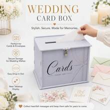 White Lockable Acrylic Wedding Card Box, Top Slot Design, Elegant Radial Fine Gold Lines With Diamond Accents And Cursive Print, Modern Minimalist Table Card Holder, Wedding Reception Bride Gift Party Engagement Party Card & Cash Envelope Storage Decorative Box - 1PC - View 4