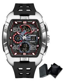SANDA. SANDA Barrel-Shaped Sports Watch, Multifunction Casual Electronic Watch, Waterproof, Dual Display, Luminous, Alarm, Men's Watch - one-size - View 18