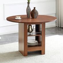 Mesa de Comedor Redonda Moderna con Almacenamiento Abierto, Tapa con Acabado de Madera de Nogal y Cuerpo con Acabado de Nogal, 100cm de Diámetro, para 4-6 Personas, para Cocina, Comedor y Espacios Pequeños - 1 - Ver 5