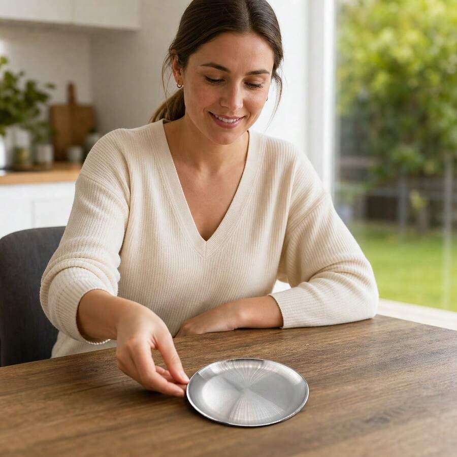 20cm Silver Iron Round Grill Pan, Single-Layer Barbecue Plate, Random Color - View 1