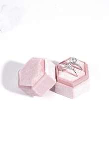 1 Elegant Hexagon Velvet Ring Display Box, White Engagement And Wedding Set Keepsake Box, Double Slot Ring Organizer, Valentine's Day Gift - Jewelry Box - View 8