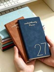 Single-Volume 2027 English Weekly Planner, PU Leather Golden Foil Stamped Cover Portable Schedule Notebook - Multicolor - View 4