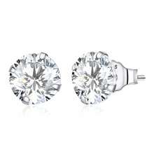 BAMOER 925 Sterling Silver Four Prong Round Cubic Zirconia Stud Earrings, Multi-Color Hypoallergenic Minimalist Ear Jewelry Gift For Women - Silver - View 16