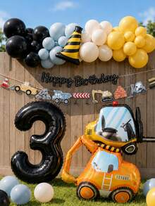 52pcs Construction Vehicle Theme Birthday Balloon Set, Includes 32-Inch Number Balloon And Excavator Foil Balloon, Suitable For Birthday Party, Baby Shower Decoration, Party Supplies - View 4