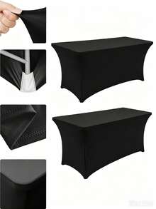 1pc Black Stretchable Tablecloth, Rectangular Tablecloth, Stretchable Tablecloth For Wedding, Banquet, Party And Event, Outdoor Patio Table Decor, Elastic Semi-Closed Tablecloth, Hotel Wedding Banquet Picnic Polyester Fiber Tablecloth, Wrinkle-Resistant Washable, Hand Washable And Machine Washable, Suitable For Wedding, Birthday, Trade Exhibition And Event Decoration, Solid Color Banquet Tablecloth, Stretchable Tabletop Protector - Black - View 4