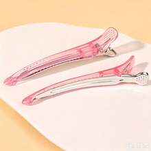 2件組沙龍髮夾，無縫水晶鱷魚夾，高品質塑膠扁平夾，適合瀏海與碎髮的側邊髮夾 - 粉色 - 查看 2