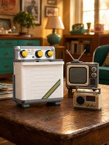 578pcs Vintage 1980s Style Home Washing Machine Building Block Model, Desktop Retro Home Decor Display Model, Adult Nostalgic DIY Assembly Building Block Toy, Vintage Home Decor Collection Building Block Gift - Multicolor - View 3
