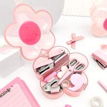 9pcs Kawaii Flower Shape Stationery Set With Portable Storage Case, Cute Mini School Supplies Kit For Students, Office And Daily Use - Sets - View 4