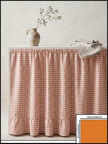 1pc Khaki White Plaid Table Skirt, Warm Natural Style, Rectangular With Ruffle Edge And Pleated Details, Concealing Storage And Decorative Function, Suitable For Home Storage And Indoor Decor Scenes - Khaki - View 17