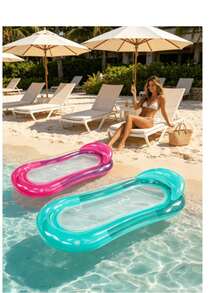 3pcs Gradient Mesh Floating Lounge Chairs, Gradient Design, With Pillow, PVC Material, Inflatable Hammock, Suitable For Swimming Pool, Beach And Lake, Pool Party And Beach Party Supplies, Pool Inflatable Raft, Water Resting Seat, Swimming Float, Pool Inflatable Float, Water Inflatable Float, Air Pump Sold Separately - Multicolor - View 2