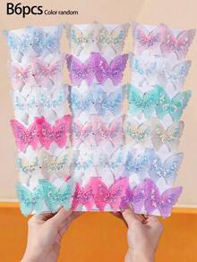 12/6pcs Girls Multicolor Beaded Butterfly Hair Clips, Versatile Side Bangs Clips, Alligator Hair Clips, Hair Accessories For Daily Use - Multicolor - View 9