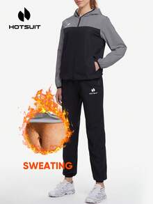 HOTSUIT Women's Weight Loss Sauna Sweat Suit, Long Sleeve Zipper Jacket + Jogging Pants, Suitable For Fitness And Daily Exercise - Dark Grey - View 1