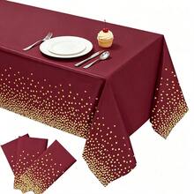 3PCS/1PC 54*108in Disposable Tablecloth For Party Decoration, Pink Gradient Gold Glitter Pattern, Suitable For Wedding, Birthday, Various Theme Parties And Daily Decoration - Pink - View 1