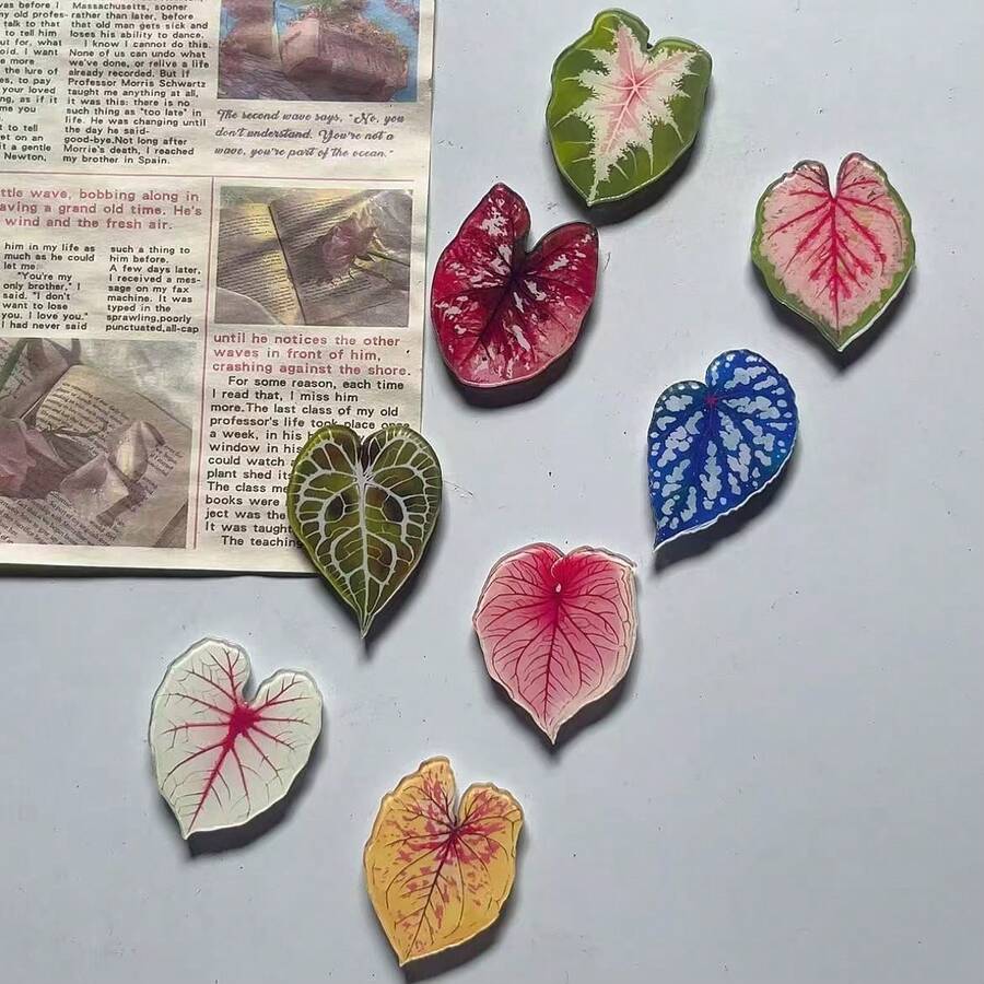 5pcs/Pack - Magnet Kulkas Motif Daun Tanaman Bionik - Bahan Akrilik Gaya Minimalis - Dekorasi Rumah Magnet Kulkas, Magnet Sederhana - Tempat Pesan, Stiker Dekorasi Kulkas Gaya Segar yang Menenangkan, Hadiah untuk Pasangan - 5Pcs - View 1