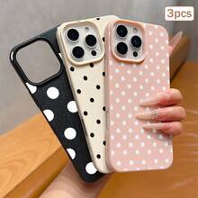 3pcs Black Polka Dot UV Printed Pattern Design Leather Texture Phone Case - Multicolor - View 5