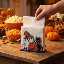 Halloween servetthållare med pumpa, svart katt och spöke, skrivbordsställ för servetter / häxhatt, bordsdekoration för högtider, bordsornament, fest- och köksorganizer för servetter / Halloween-dekoration och ornament - Multifärgad - Visa 4