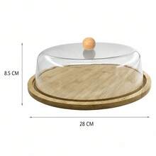 28x8.5cm Wood Bamboo Round Serving Tray With Glass Dome Lid, Cheese Cake Display Stand, Random Color - View 5