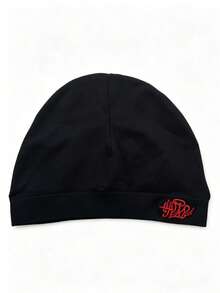1pc Solid Color Letter Street Nylon Embroidered Skull Beanie, Knit Hat For All Seasons, Spring/Autumn, Soft High Elastic Outdoor Running Cold Weather Cap - S - View 3
