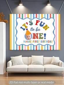 Customizable Name & Photo Colorful Striped Background First Birthday! Happy Birthday Backdrop Suitable For Bath, Birthday Party, Gift, Indoor/Outdoor Wall Decor Photography Banner Vinyl, Step And Repeat - Multicolor - View 3