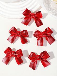 6/1pc Girls Red Fabric Bow Hair Clips Hair Accessories Head Clips Back Clip Side Clip Alligator Hair Clip For Daily Use - Red - View 3