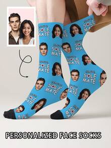 1 Pair Customizable Men's Mid-Calf Socks With Personalized Face Pattern, Print Any Face On Socks, Personalized Photo Socks, Fun Custom Image Mid-Calf Socks, Suitable For Valentine's Day, Birthday, Gift, Halloween And Other Occasions, Personalized Customization - Multicolor - View 7