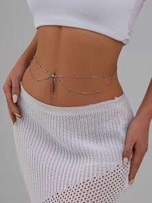 1pc Minimalist Double-Layer Waist Chain, Beach Party Body Chain, Fashion Accessory, Belt For Women - Multicolor - View 11