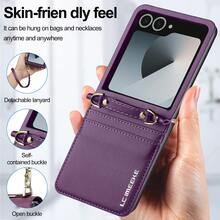 OUKNOEO 磁吸翻蓋人造皮革手機殼,適用於 Galaxy Z Flip 8 7Fe 6 5 4,時尚錢包式手機殼,附長短掛繩,RFID 防盜刷,2 卡槽容量 - 紫色 - 查看 7