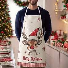 1pc Christmas Theme Women's Apron, Kitchen Oil-Proof & Waterproof Home Apron - Off-white - View 2