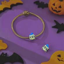 1pc Silver-Plated Halloween Theme DIY Beaded Accessory, Pumpkin, Haunted House, Coffin, Skull, Ghost Multiple Pendant Styles, Vintage Distressed Enamel Craft, Compatible With Snake Chain Bracelet And Necklace Assembly, Holiday Atmosphere Handmade Accessory Parts - Multicolor - View 11