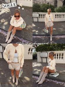 Cardigan Wanita Musim Gugur Musim Dingin Y2K Krem Beige Lembut Berbulu Rajut Lengan Panjang Kancing Depan Leher Bulat Atasan Cardigan Sweater Pakaian Kasual Sehari-hari - krem - View 2