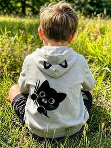 Young Boy Fun Print Pullover Sweatshirt, Warm & Comfortable Thermal Lined Pullover Sweatshirt For Autumn/Winter - Grey - View 2