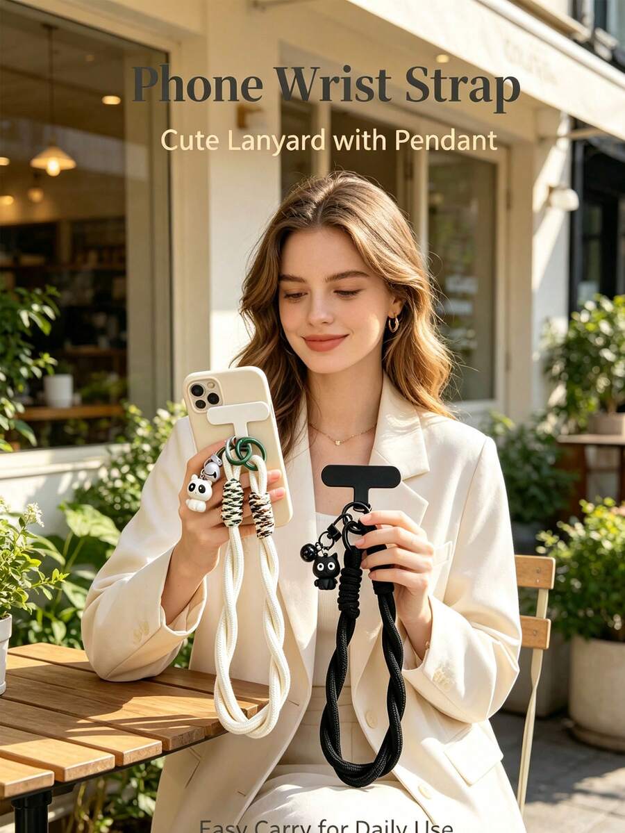 Cartoon Cat Phone Lanyard Wrist Strap With Detachable Cat Pendant - Cute Phone Bracelet Lanyard, Compatible With All Phone Cases With Detachable Hanging Plate, Creative Handheld Lanyard To Prevent Loss And Dropping - Multicolor - View 1