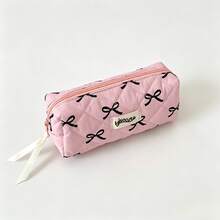 Fashionable Large Capacity Bowknot Pencil Case With Flowing Ribbon At Zipper, 3 Fresh Color Options, Suitable For Student Stationery Storage, Desktop Organization, Practical And Versatile - A - View 11