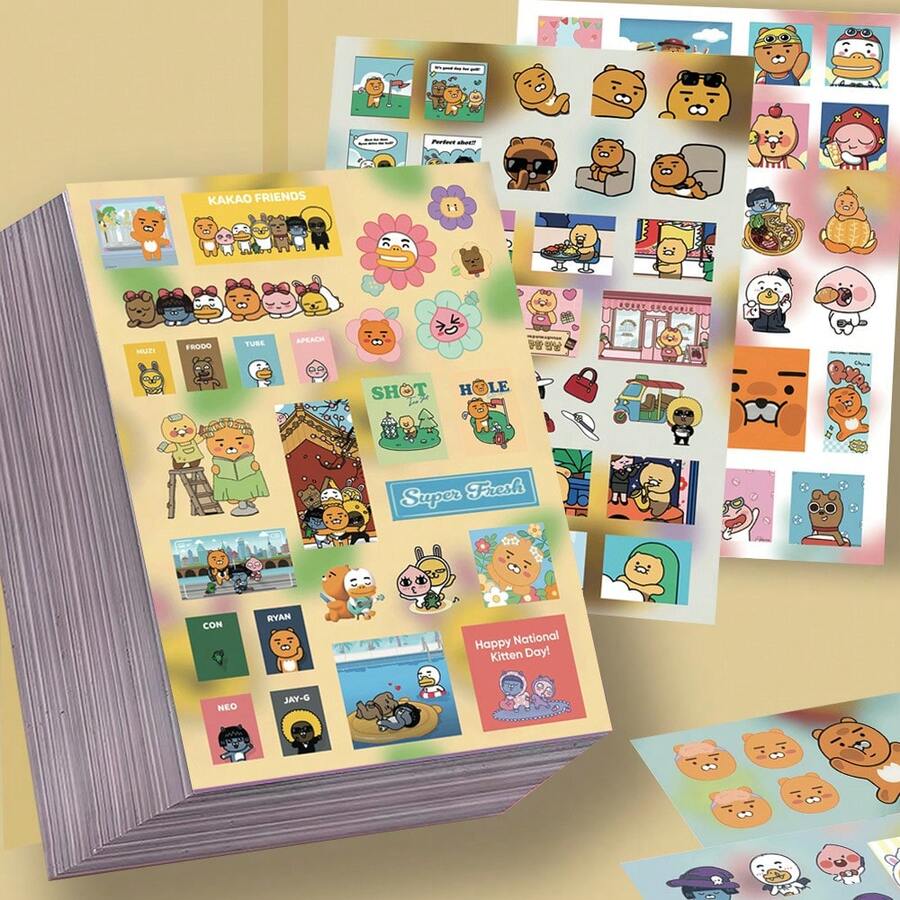 8pcs Kakaofriends Cut-Out Stickers Cute Adorable Decorative Planner Material Waterproof Stickers - Multicolor - View 1