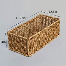 Rectangular Woven Storage Basket, Handmade Natural Seagrass Storage Box, Sturdy Open Decorative Container, Suitable For Bedroom Vanity, Bathroom Countertop, Kitchen Cabinet, Wardrobe - Multicolor - View 11