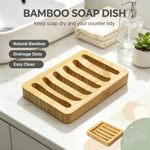 1-3pcs Natural Bamboo Soap Box Drain Soap Holer Bathroom Toilet Soap Rack Multi-Slot Design Fast Drain Keep Dry Non-Slip Base Simple Home Storage Rack Kitchen Washstand Cleaning Supplies Extend Soap Service Life - Multicolor - View 1