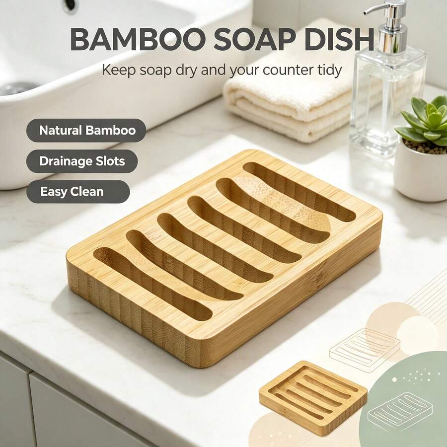 1-3pcs Natural Bamboo Soap Box Drain Soap Holer Bathroom Toilet Soap Rack Multi-Slot Design Fast Drain Keep Dry Non-Slip Base Simple Home Storage Rack Kitchen Washstand Cleaning Supplies Extend Soap Service Life - Multicolor - View 1