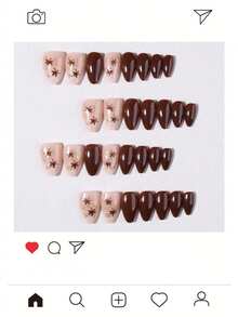 30 buah Kuku Tempel Pendek Bentuk Almond, Kuku Cokelat dengan Motif Daun Maple, Kuku Akrilik Palsu. Set Termasuk: 1 buah Lem Jelly dan 1 buah Kikir Kuku. Seni Kuku Musim Gugur/Musim Dingin. - Coklat - View 6