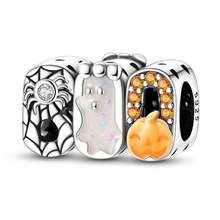 1pc Silver-Plated Halloween Theme DIY Beaded Accessory, Pumpkin, Haunted House, Coffin, Skull, Ghost Multiple Pendant Styles, Vintage Distressed Enamel Craft, Compatible With Snake Chain Bracelet And Necklace Assembly, Holiday Atmosphere Handmade Accessory Parts - Multicolor - View 18